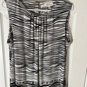 Calvin Klein Black and White Graphic Blouse with Mandarin Collar